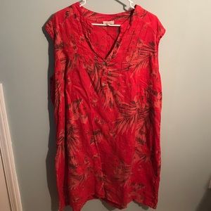 Women's Red Tropical Print V-Neck Dress
